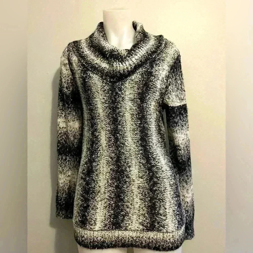 Cato size S women’s cowl neck sweater, black, white, grey